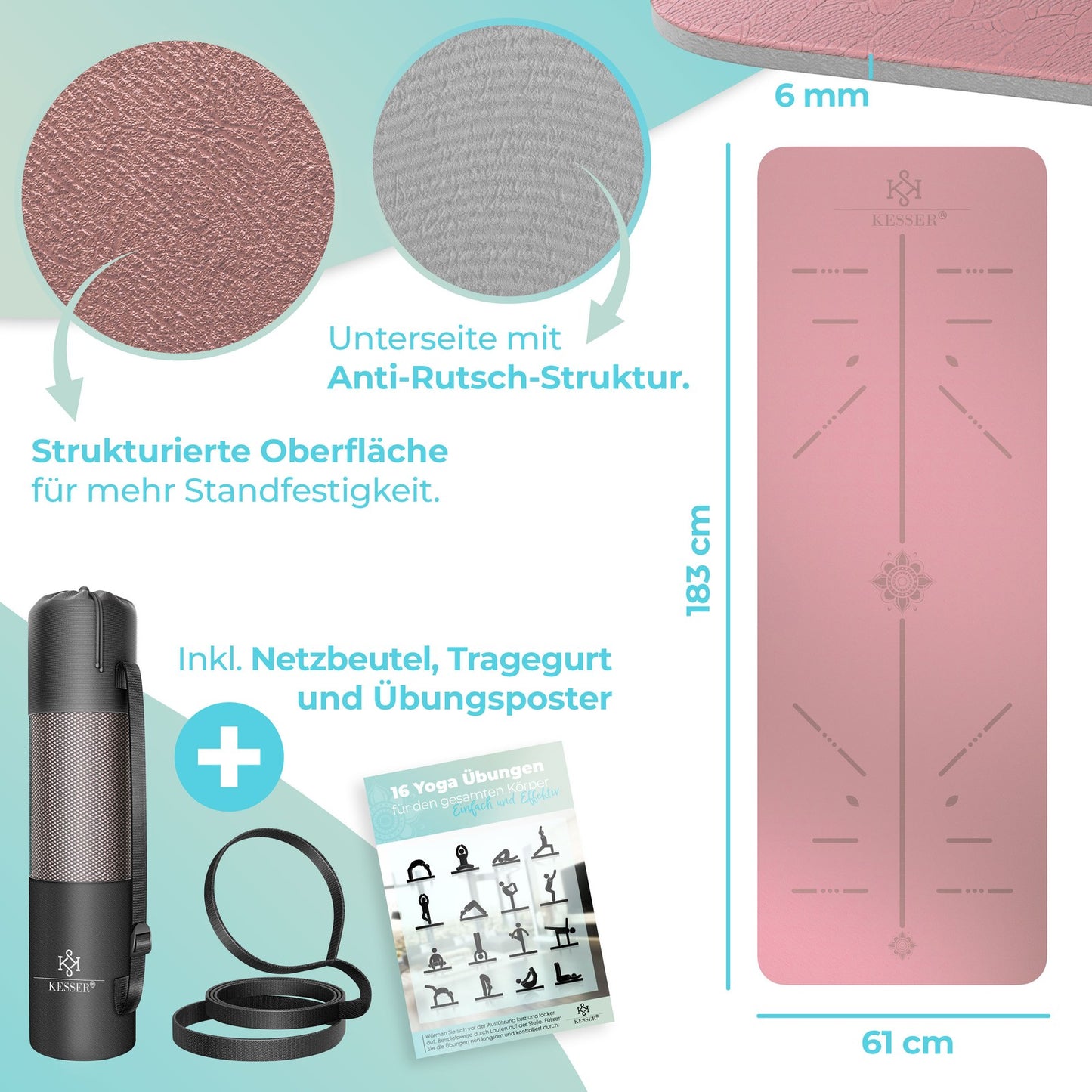 KESSER® Yogamatte TPE Fitnessmatte Gymnastikmatte Pilates Sportmatte Bodenmatte