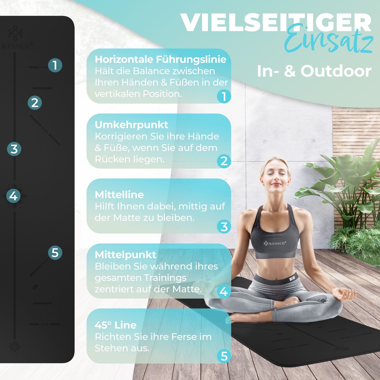 KESSER® Yogamatte TPE Fitnessmatte Gymnastikmatte Pilates Sportmatte Bodenmatte