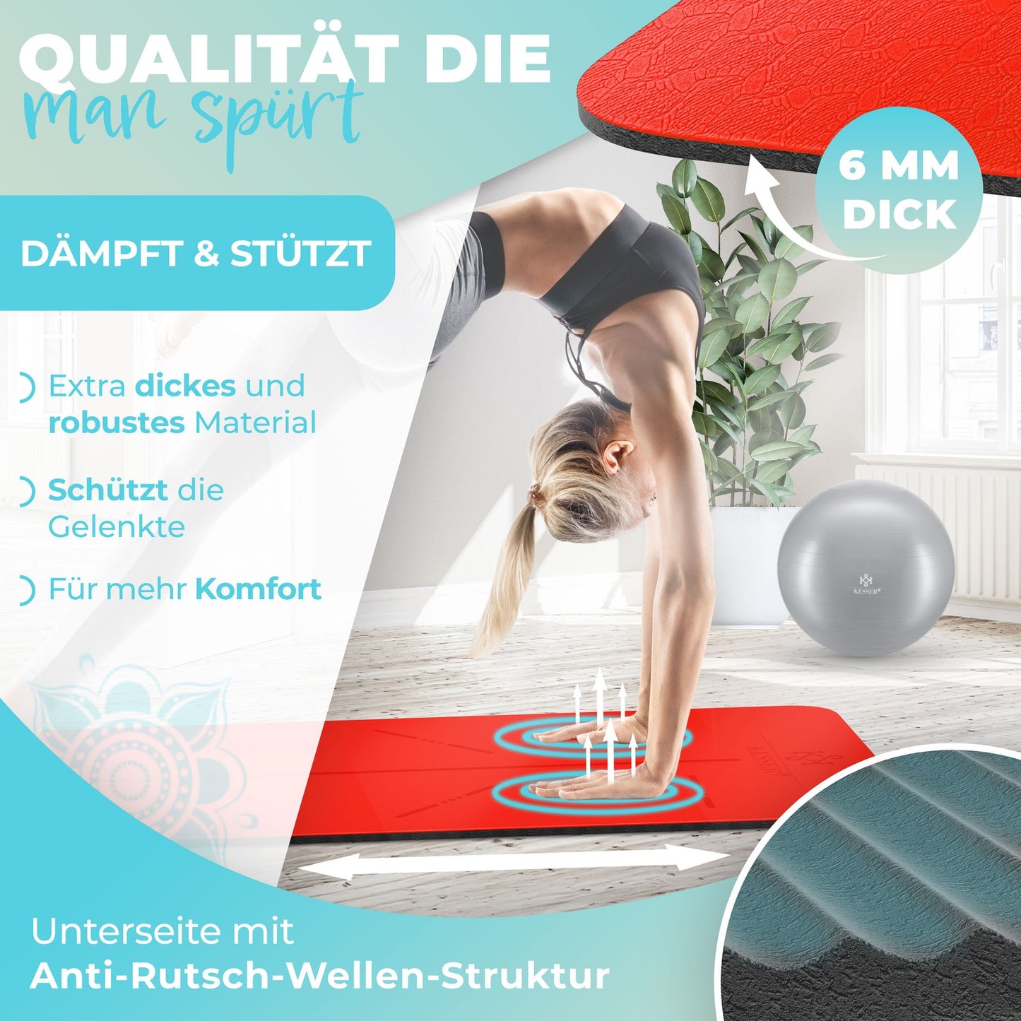 KESSER® Yogamatte TPE Fitnessmatte Gymnastikmatte Pilates Sportmatte Bodenmatte