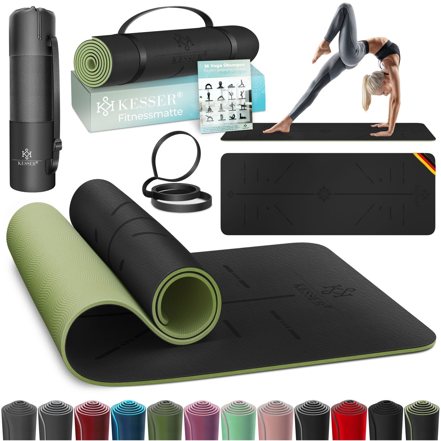 KESSER® Yogamatte TPE Fitnessmatte Gymnastikmatte Pilates Sportmatte Bodenmatte