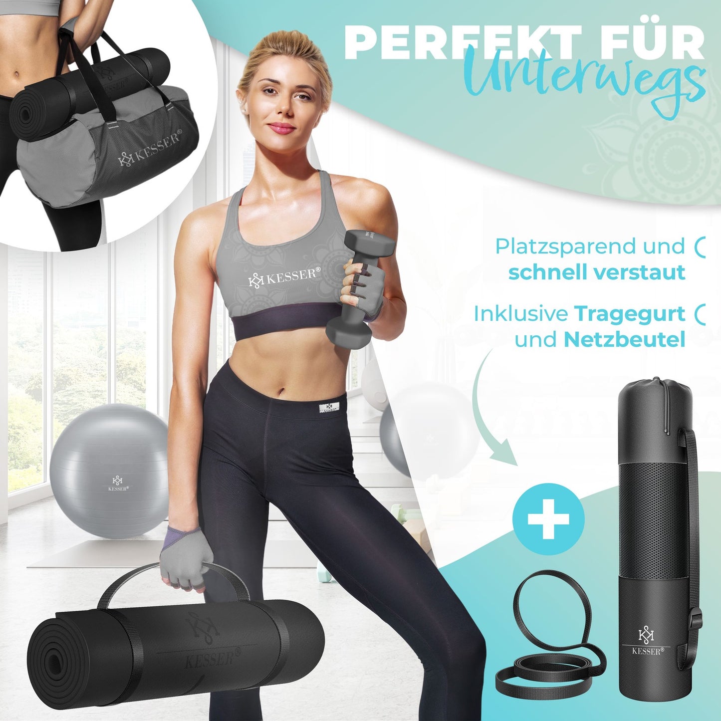 KESSER® Yogamatte TPE Fitnessmatte Gymnastikmatte Pilates Sportmatte Bodenmatte