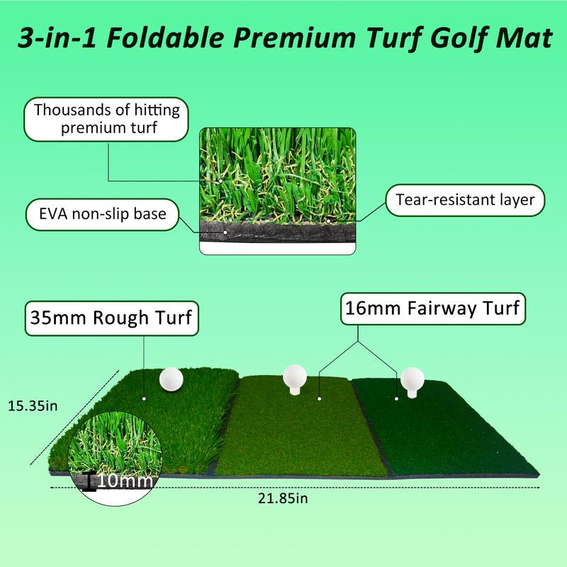 12X7FT Golf Hitting Practice Nets & Turf Mat Tees for Backyard Driving - Heavy Duty Mens Real Indoor Golf Balls Hitting Pitching Driving Nets - Indoor Outdoor Garage Use Golfing Swing Training Impact Cages (Black Netting)