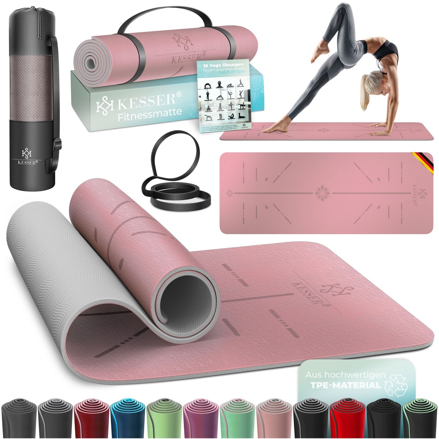 KESSER® Yogamatte TPE Fitnessmatte Gymnastikmatte Pilates Sportmatte Bodenmatte
