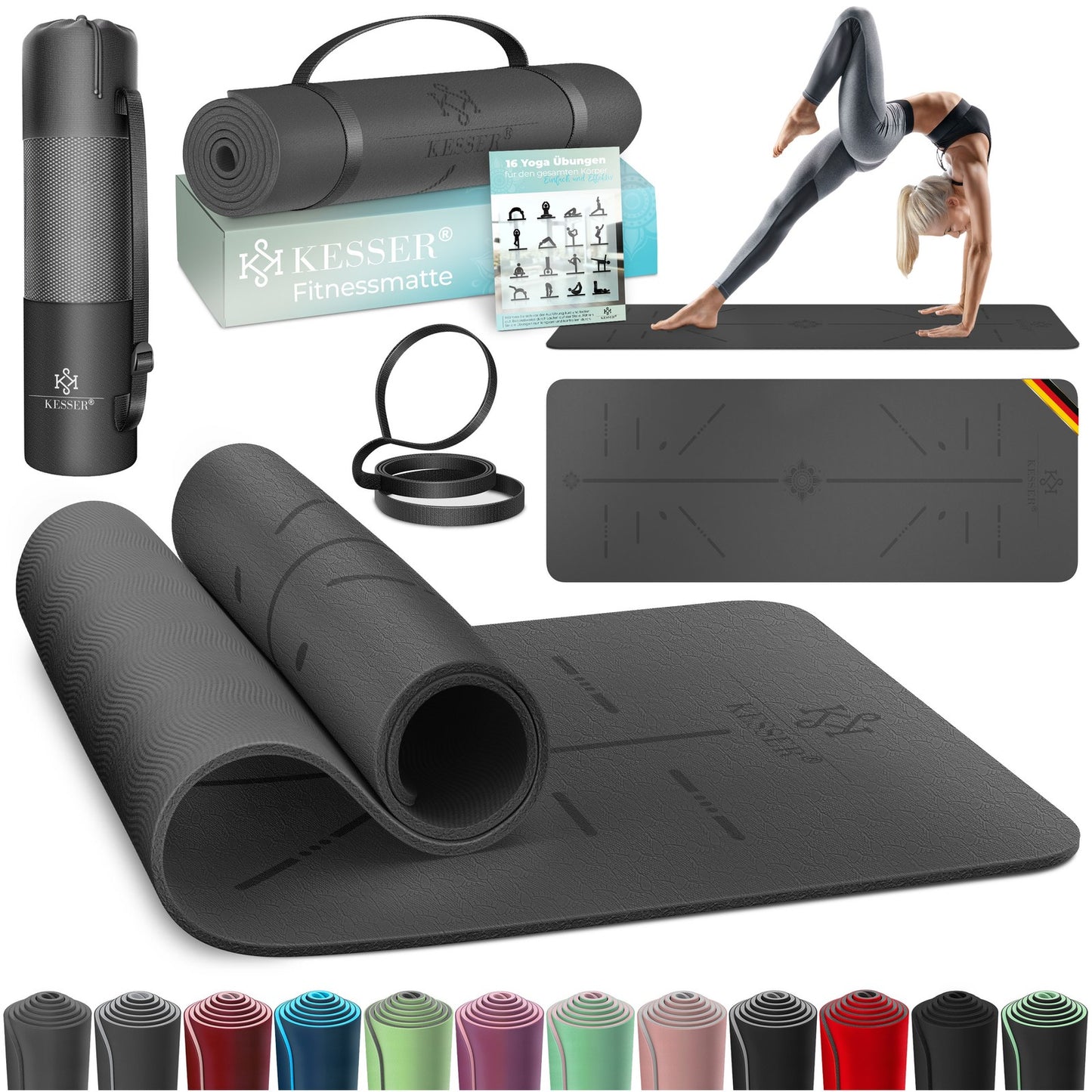 KESSER® Yogamatte TPE Fitnessmatte Gymnastikmatte Pilates Sportmatte Bodenmatte