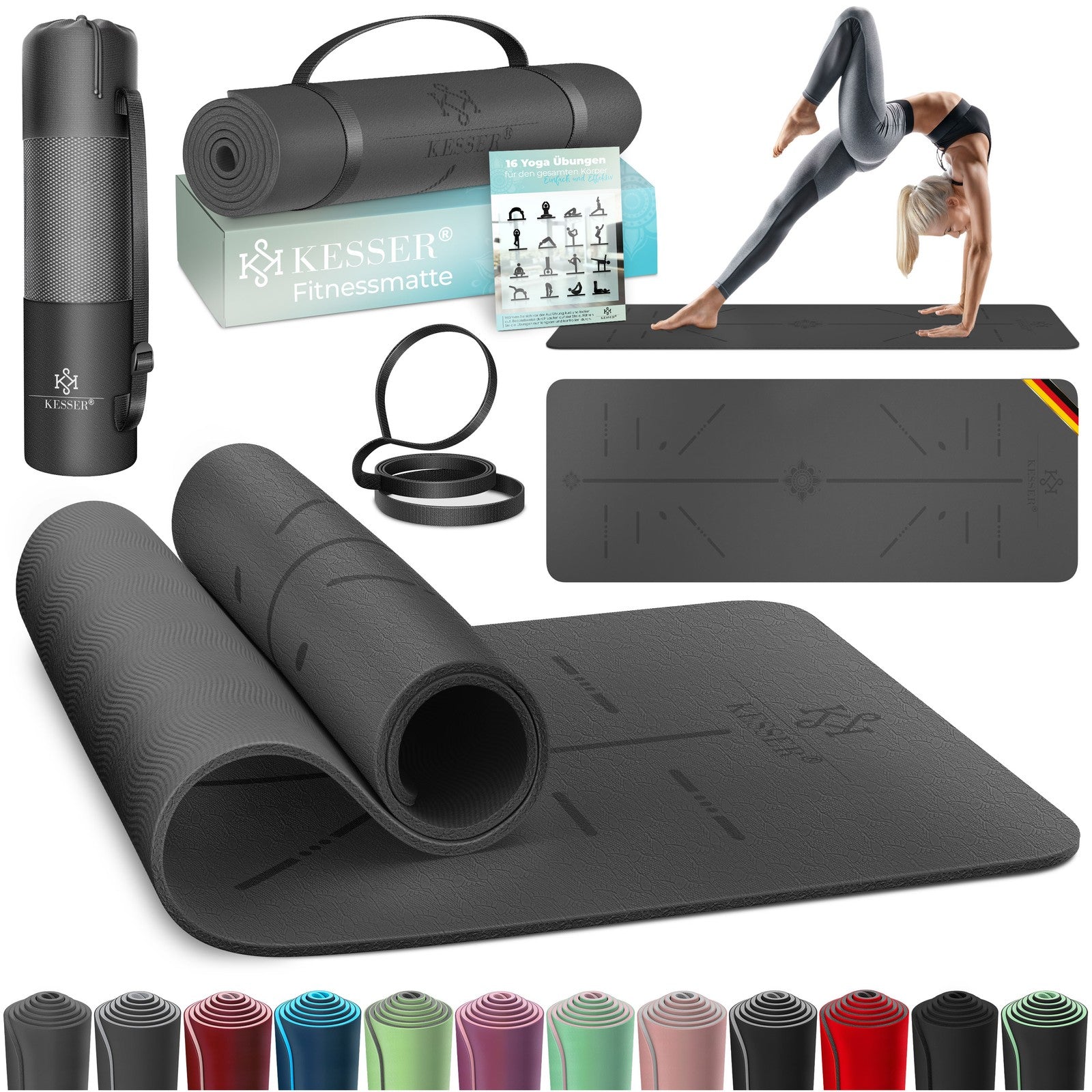 KESSER® Yogamatte TPE Fitnessmatte Gymnastikmatte Pilates Sportmatte Bodenmatte
