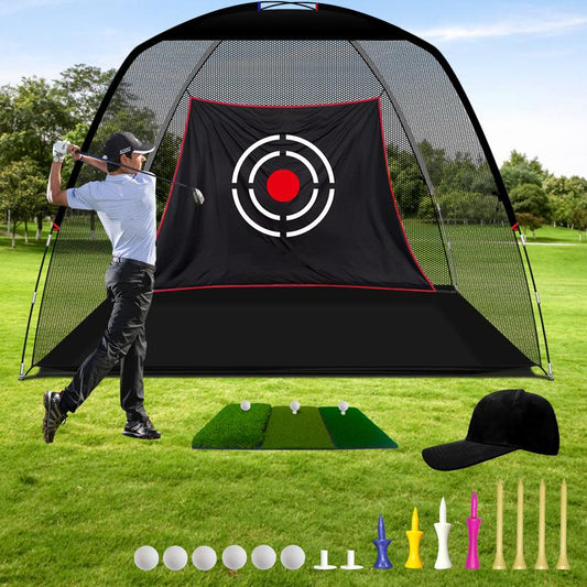 12X7FT Golf Hitting Practice Nets & Turf Mat Tees for Backyard Driving - Heavy Duty Mens Real Indoor Golf Balls Hitting Pitching Driving Nets - Indoor Outdoor Garage Use Golfing Swing Training Impact Cages (Black Netting)