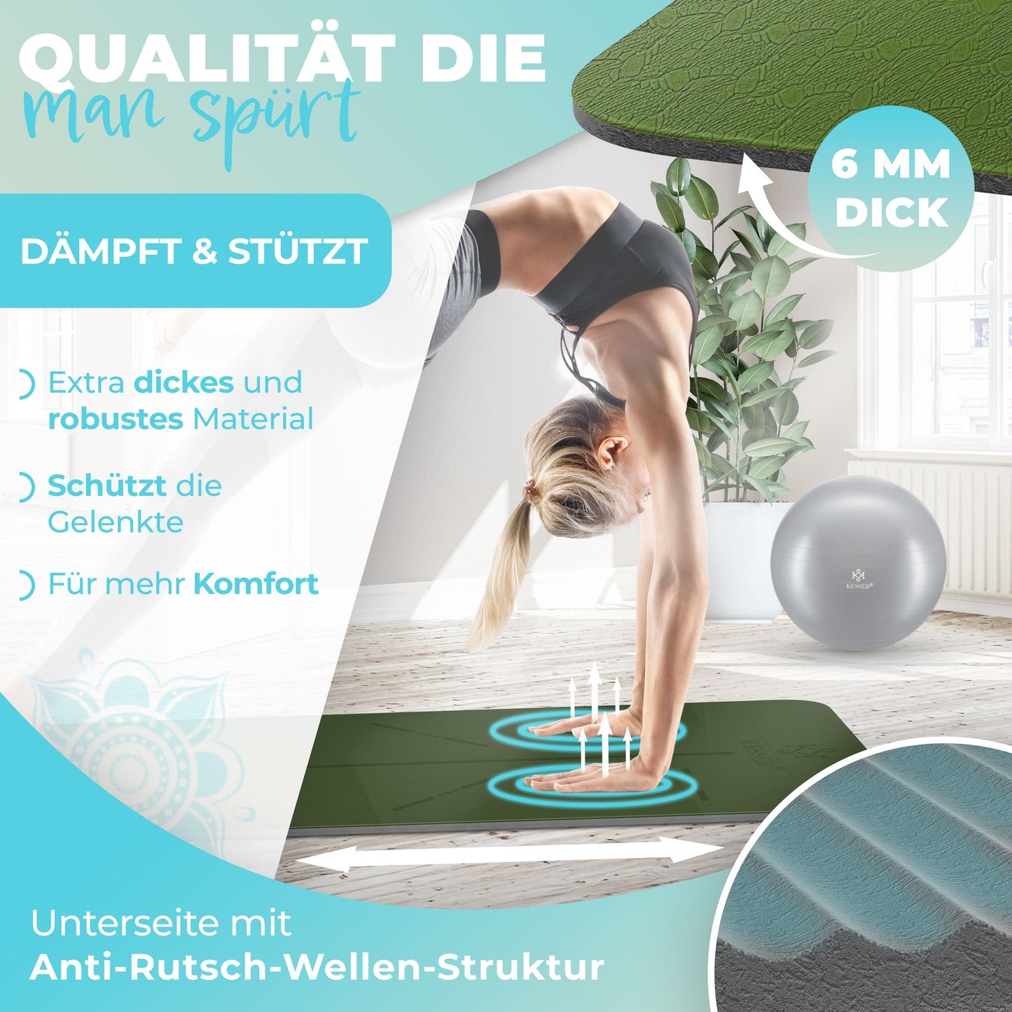 KESSER® Yogamatte TPE Fitnessmatte Gymnastikmatte Pilates Sportmatte Bodenmatte