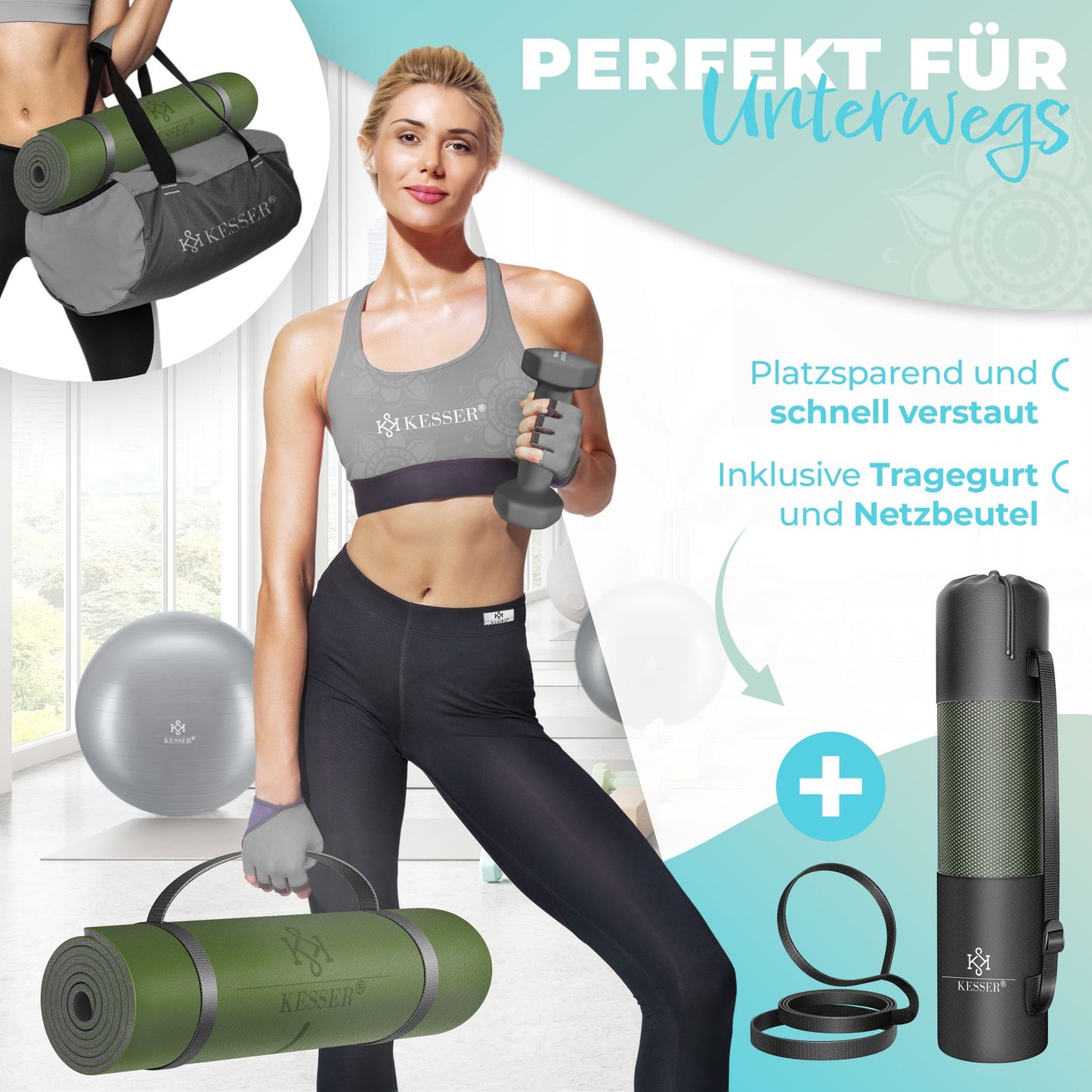 KESSER® Yogamatte TPE Fitnessmatte Gymnastikmatte Pilates Sportmatte Bodenmatte