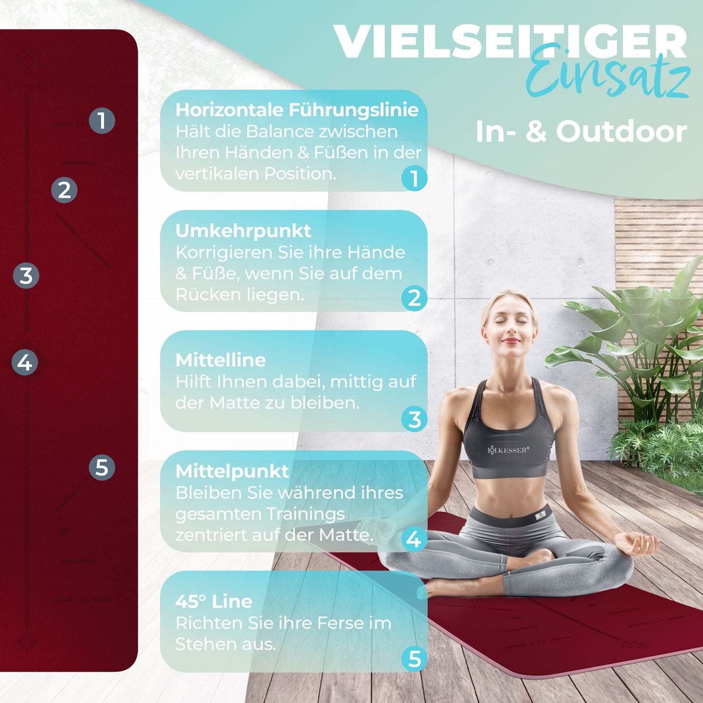 KESSER® Yogamatte TPE Fitnessmatte Gymnastikmatte Pilates Sportmatte Bodenmatte
