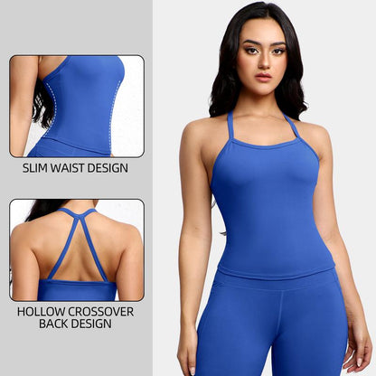 CHRLEISURE 3PCS Tank Strappy Back Yoga & Fitness Top for Women Flattering Fit Comfortable Stretch High Elasticity Breathable Comfortable