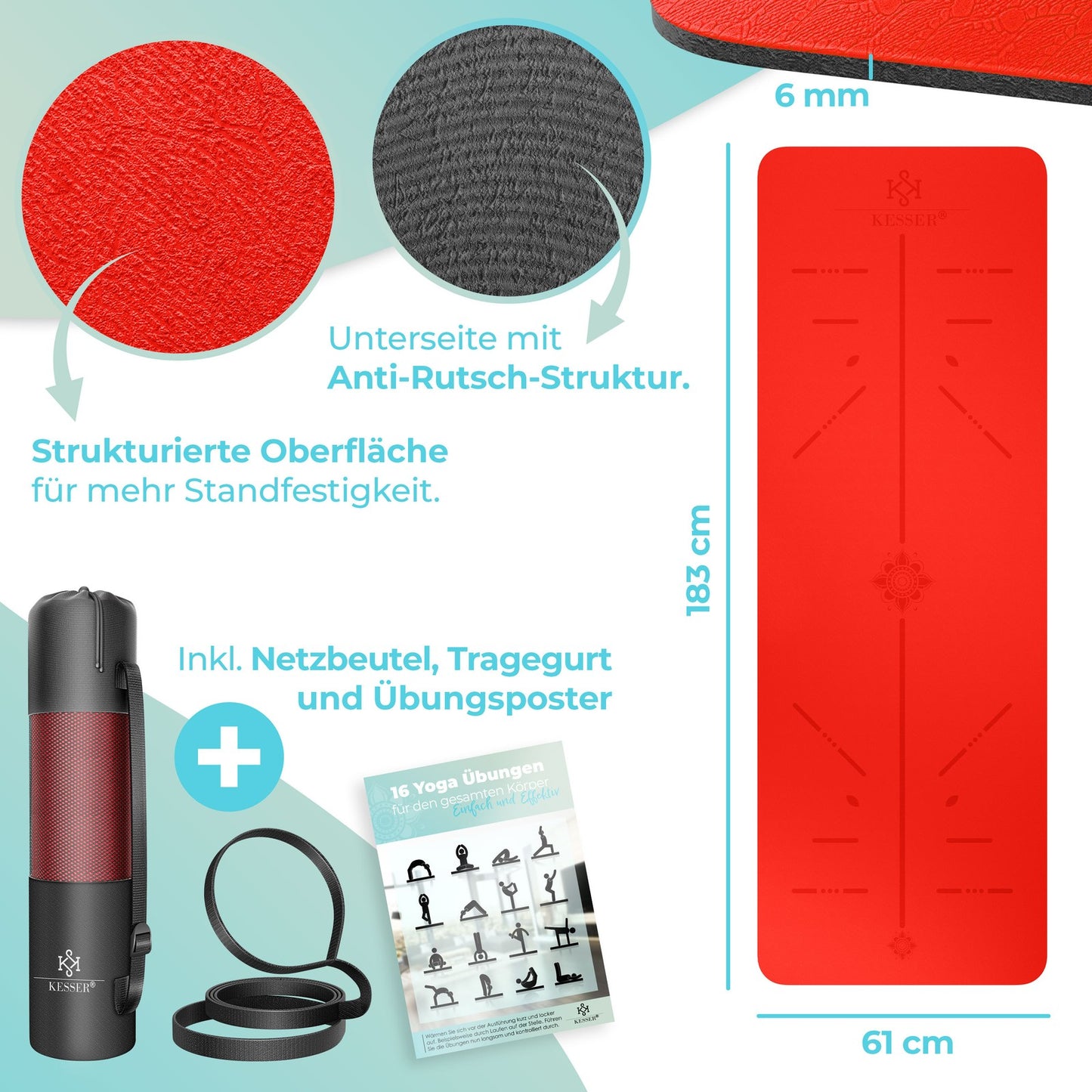 KESSER® Yogamatte TPE Fitnessmatte Gymnastikmatte Pilates Sportmatte Bodenmatte