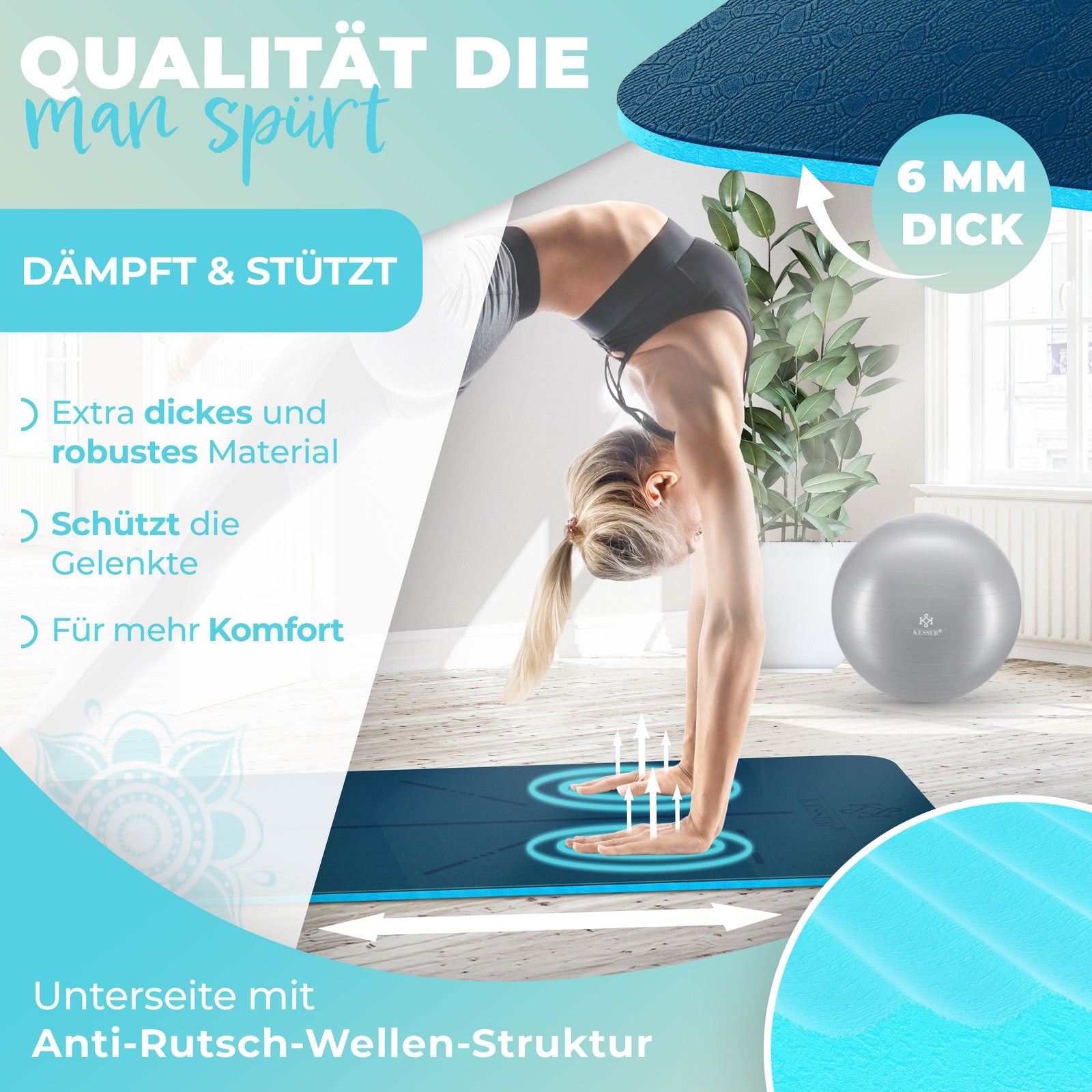 KESSER® Yogamatte TPE Fitnessmatte Gymnastikmatte Pilates Sportmatte Bodenmatte