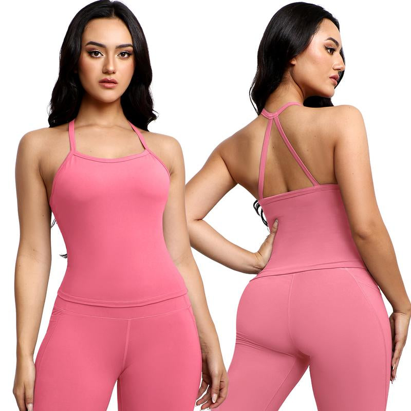 CHRLEISURE 3PCS Tank Strappy Back Yoga & Fitness Top for Women Flattering Fit Comfortable Stretch High Elasticity Breathable Comfortable