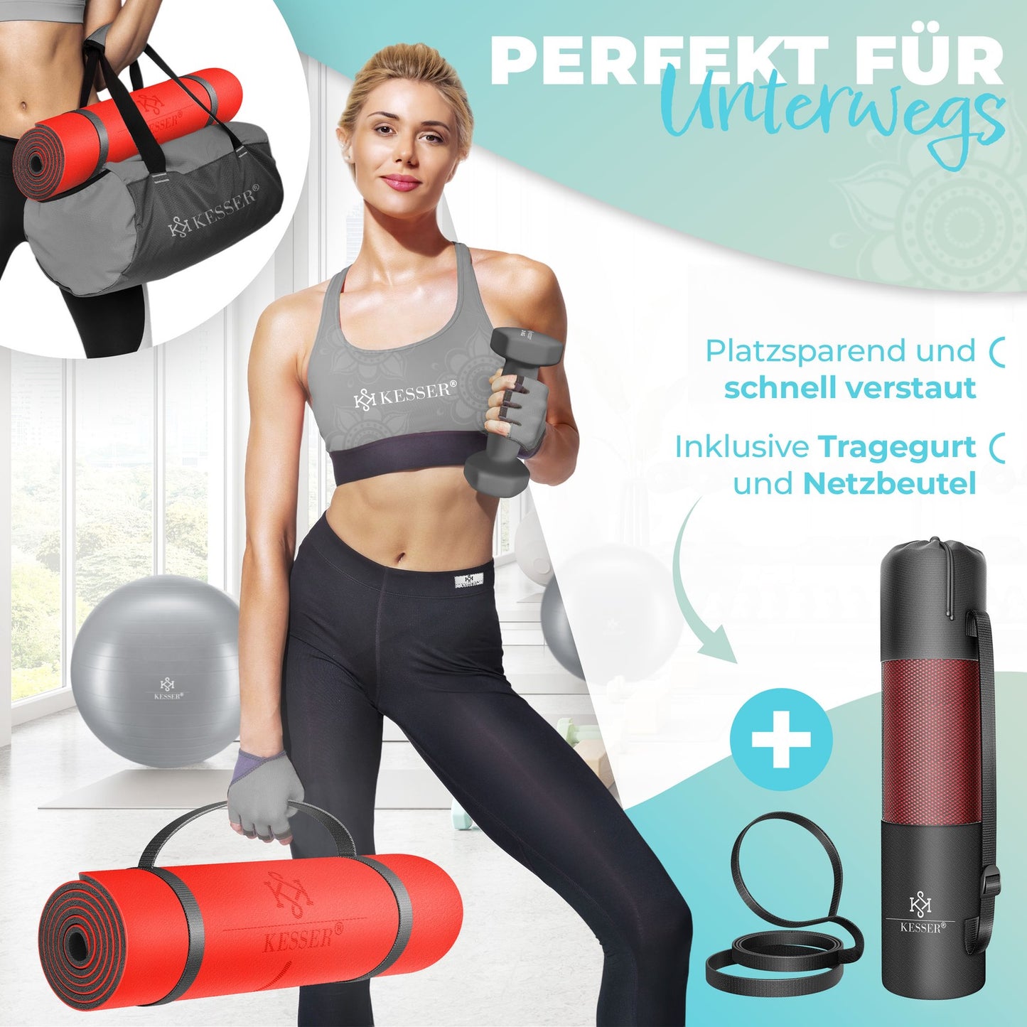 KESSER® Yogamatte TPE Fitnessmatte Gymnastikmatte Pilates Sportmatte Bodenmatte