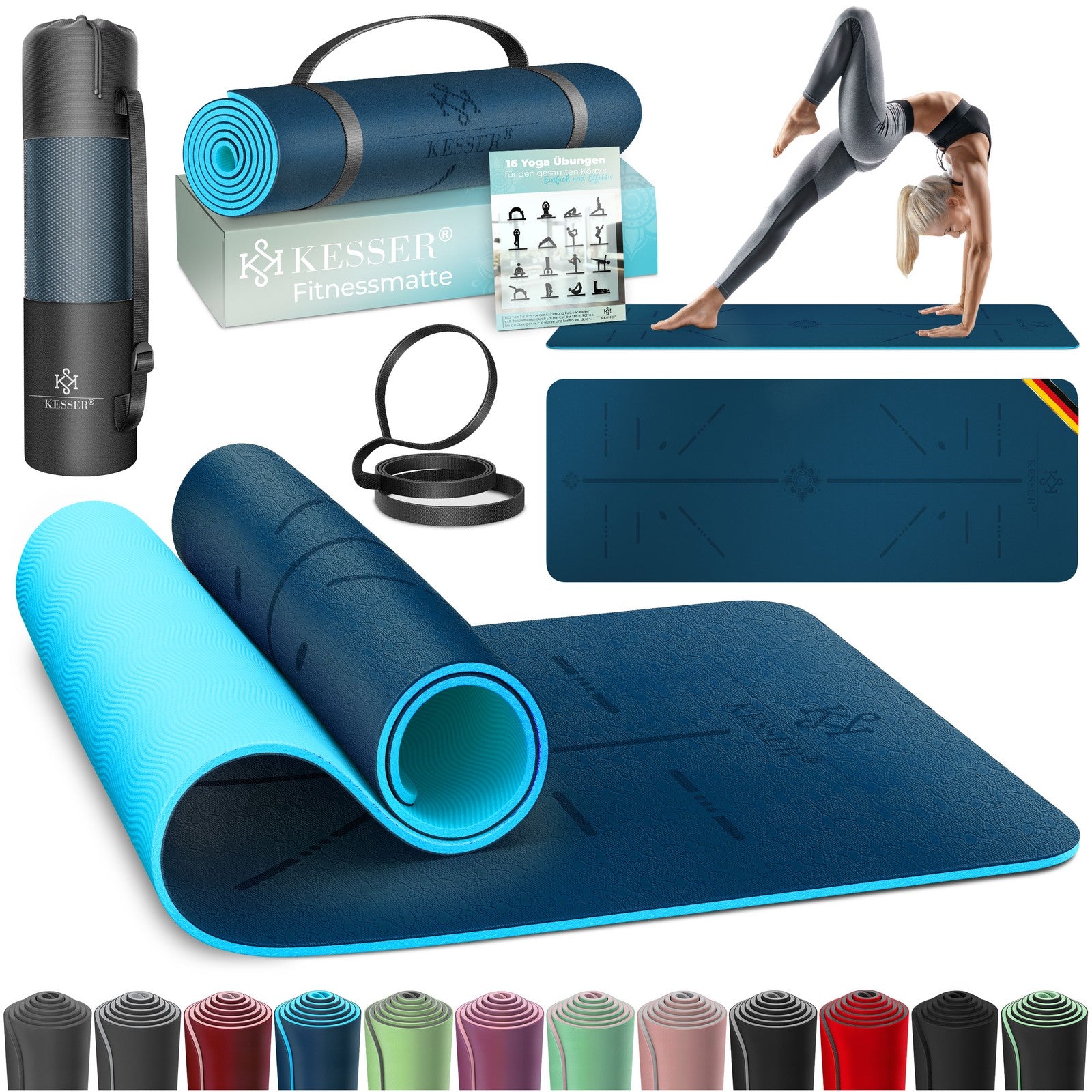 KESSER® Yogamatte TPE Fitnessmatte Gymnastikmatte Pilates Sportmatte Bodenmatte