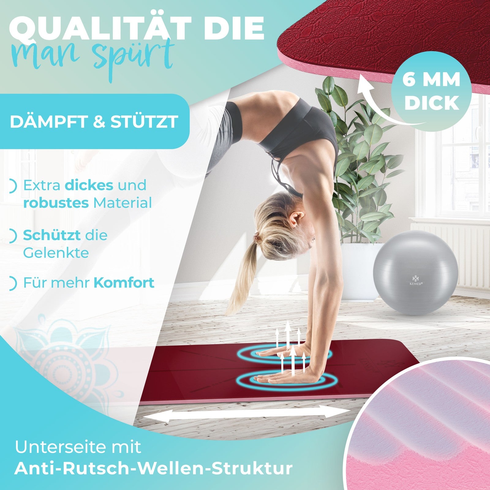 KESSER® Yogamatte TPE Fitnessmatte Gymnastikmatte Pilates Sportmatte Bodenmatte
