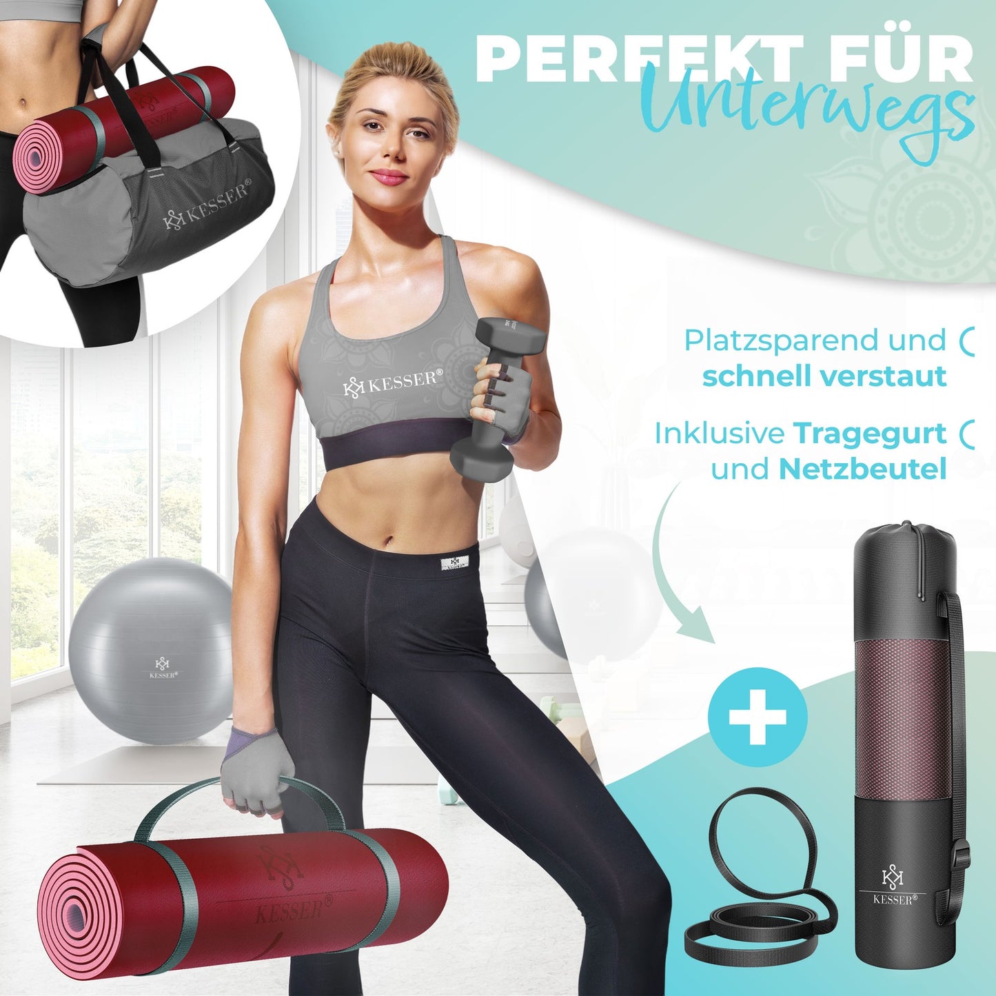 KESSER® Yogamatte TPE Fitnessmatte Gymnastikmatte Pilates Sportmatte Bodenmatte