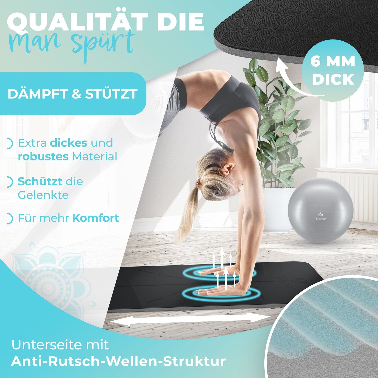 KESSER® Yogamatte TPE Fitnessmatte Gymnastikmatte Pilates Sportmatte Bodenmatte