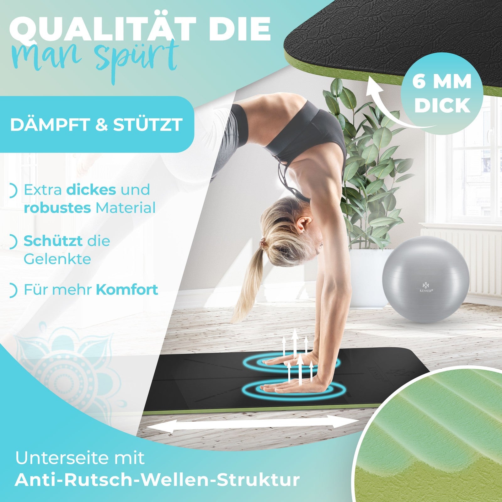 KESSER® Yogamatte TPE Fitnessmatte Gymnastikmatte Pilates Sportmatte Bodenmatte