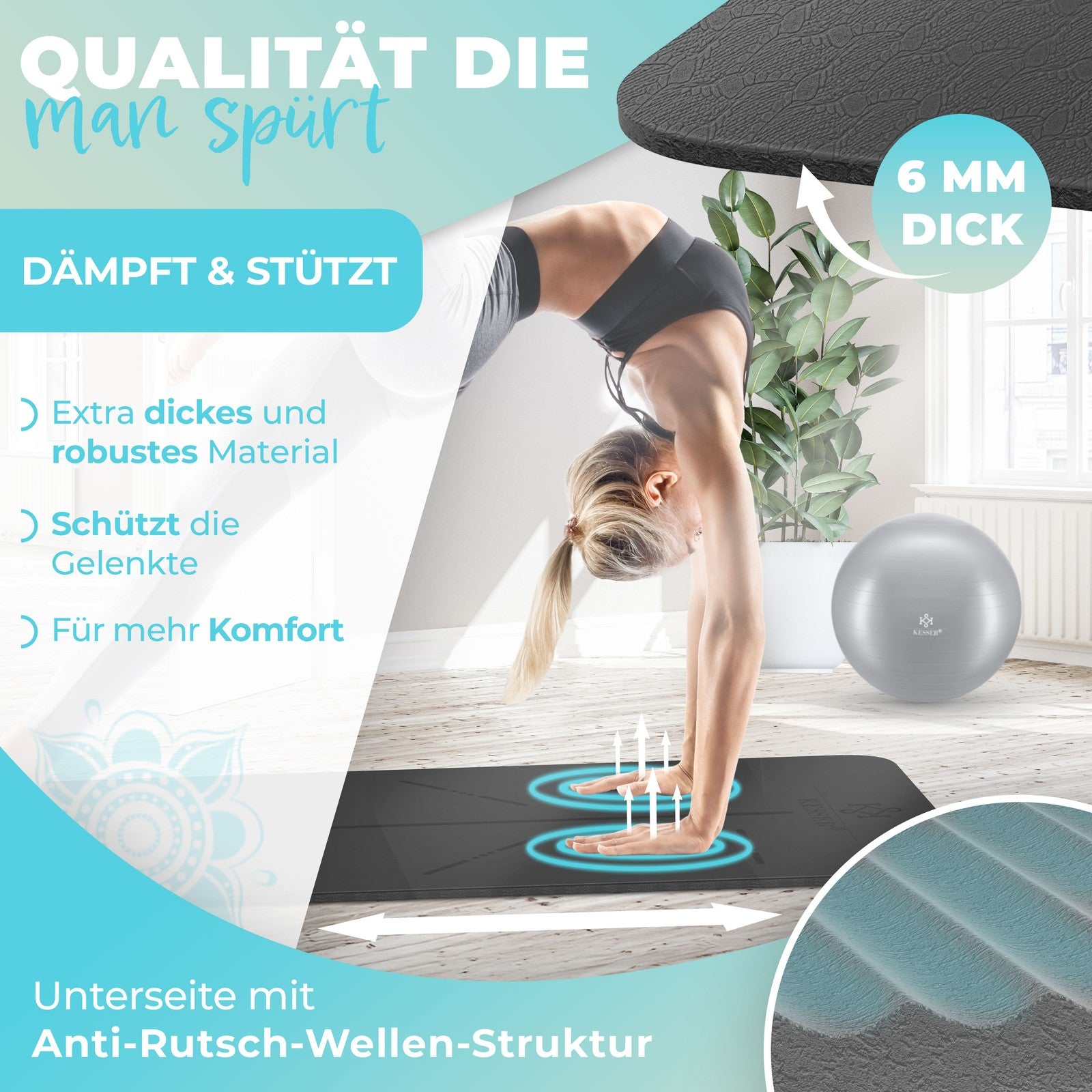 KESSER® Yogamatte TPE Fitnessmatte Gymnastikmatte Pilates Sportmatte Bodenmatte