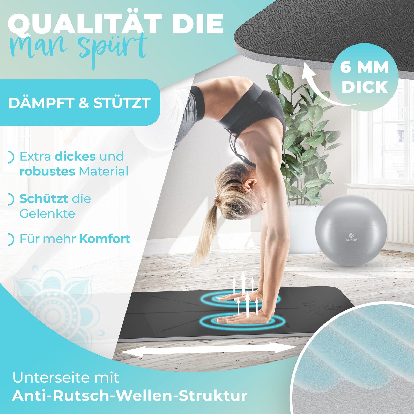 KESSER® Yogamatte TPE Fitnessmatte Gymnastikmatte Pilates Sportmatte Bodenmatte