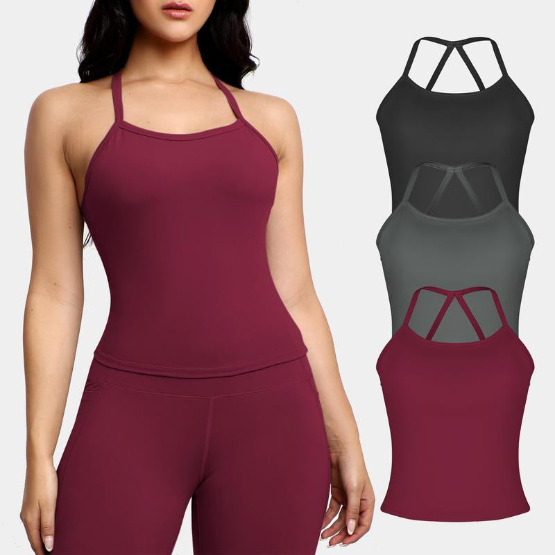 CHRLEISURE 3PCS Tank Strappy Back Yoga & Fitness Top for Women Flattering Fit Comfortable Stretch High Elasticity Breathable Comfortable
