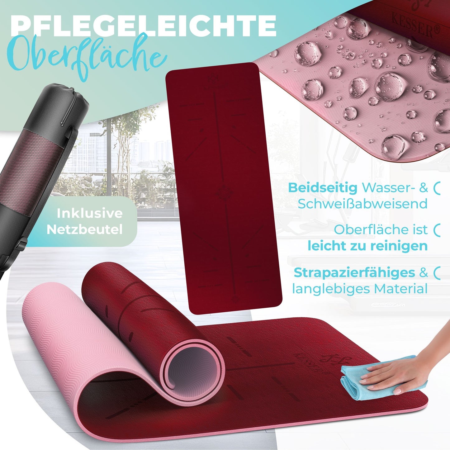 KESSER® Yogamatte TPE Fitnessmatte Gymnastikmatte Pilates Sportmatte Bodenmatte
