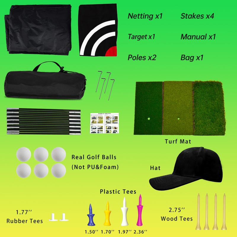 12X7FT Golf Hitting Practice Nets & Turf Mat Tees for Backyard Driving - Heavy Duty Mens Real Indoor Golf Balls Hitting Pitching Driving Nets - Indoor Outdoor Garage Use Golfing Swing Training Impact Cages (Black Netting)