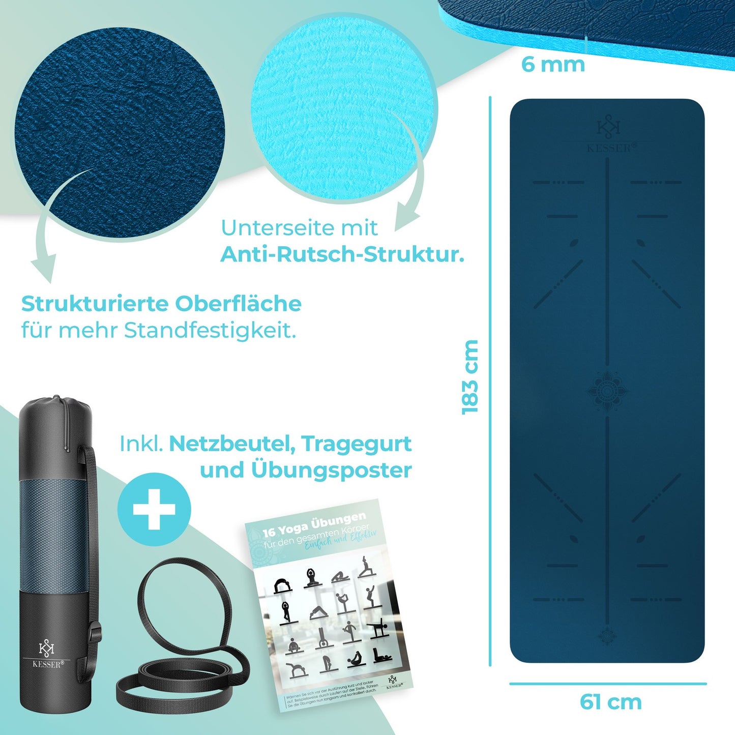 KESSER® Yogamatte TPE Fitnessmatte Gymnastikmatte Pilates Sportmatte Bodenmatte