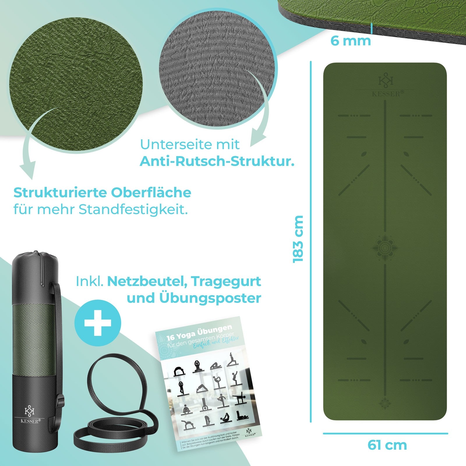 KESSER® Yogamatte TPE Fitnessmatte Gymnastikmatte Pilates Sportmatte Bodenmatte