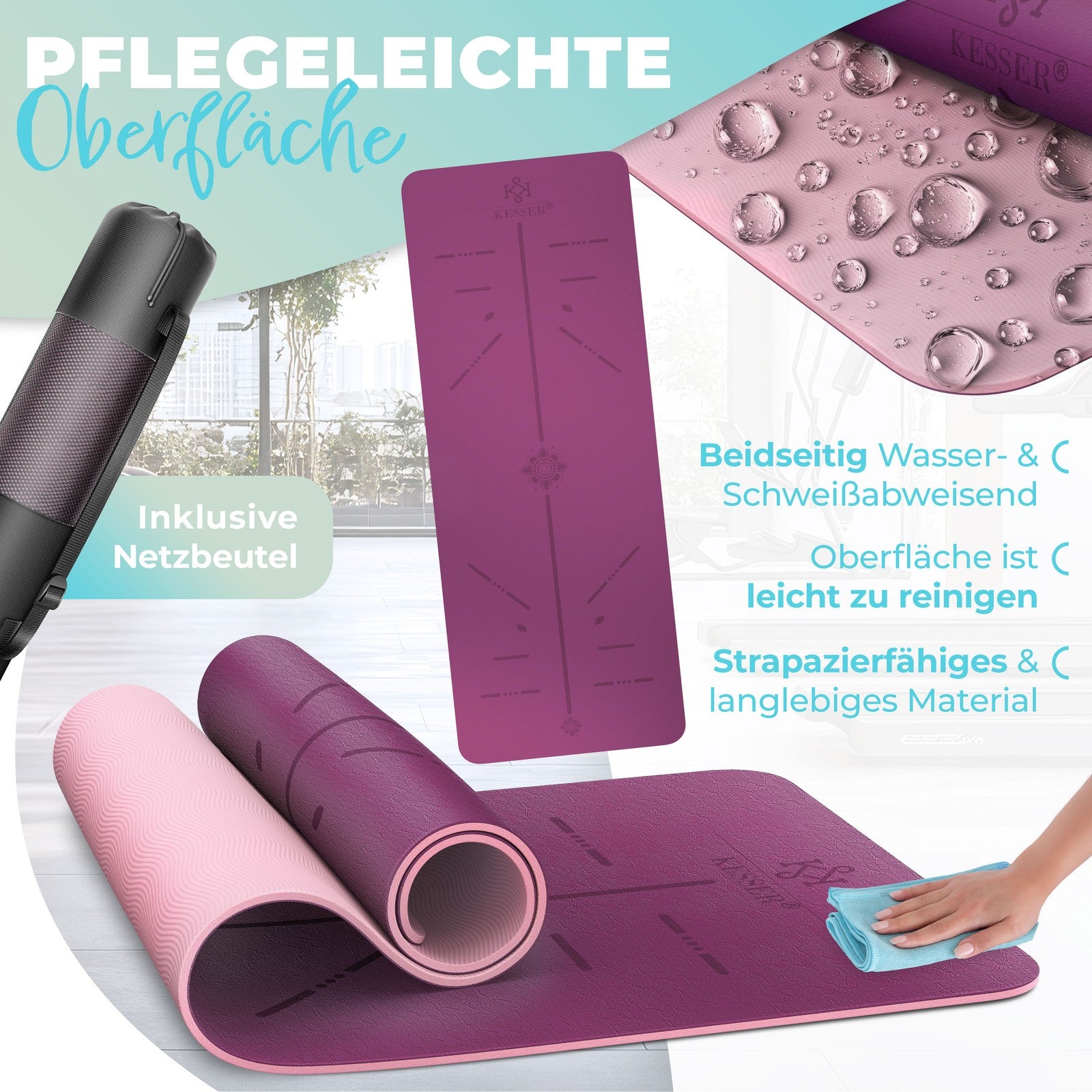 KESSER® Yogamatte TPE Fitnessmatte Gymnastikmatte Pilates Sportmatte Bodenmatte