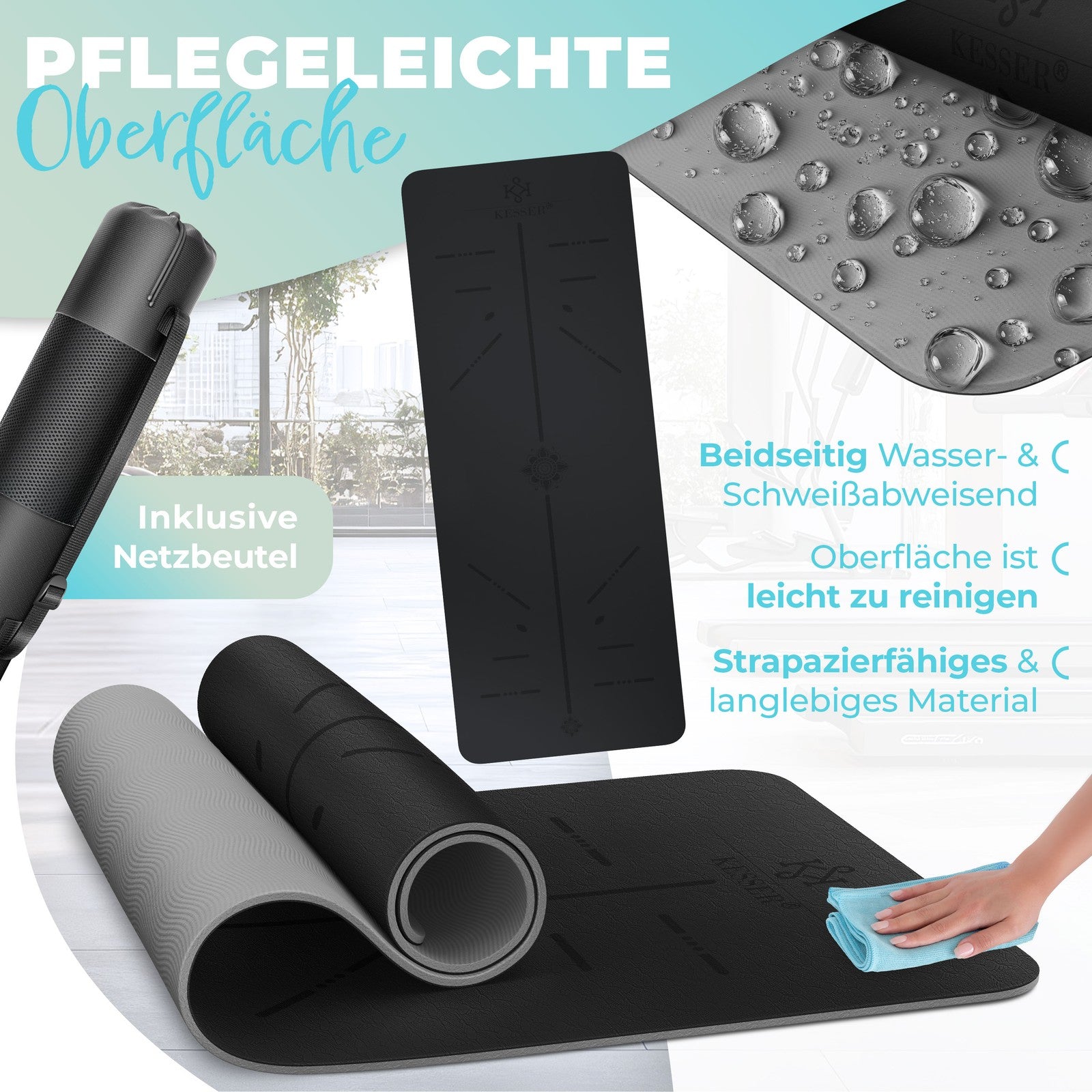 KESSER® Yogamatte TPE Fitnessmatte Gymnastikmatte Pilates Sportmatte Bodenmatte