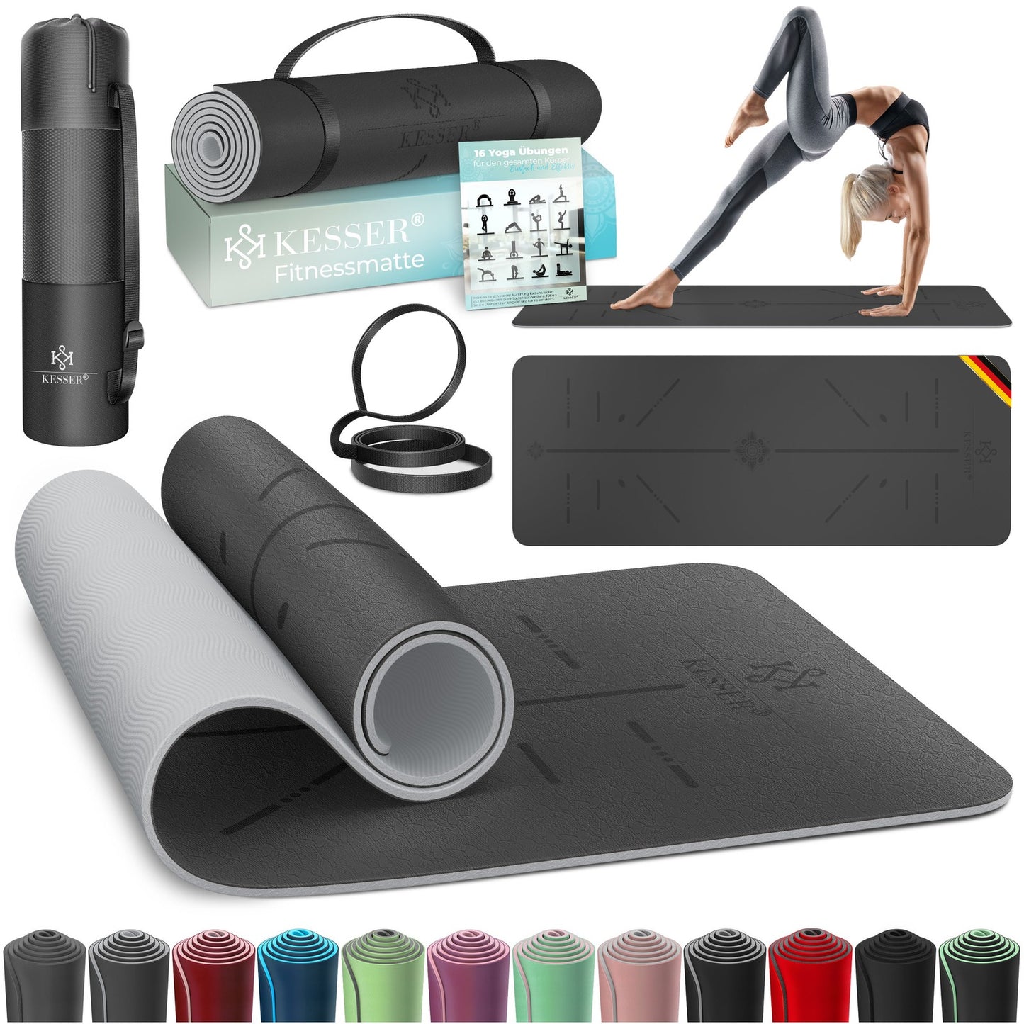KESSER® Yogamatte TPE Fitnessmatte Gymnastikmatte Pilates Sportmatte Bodenmatte