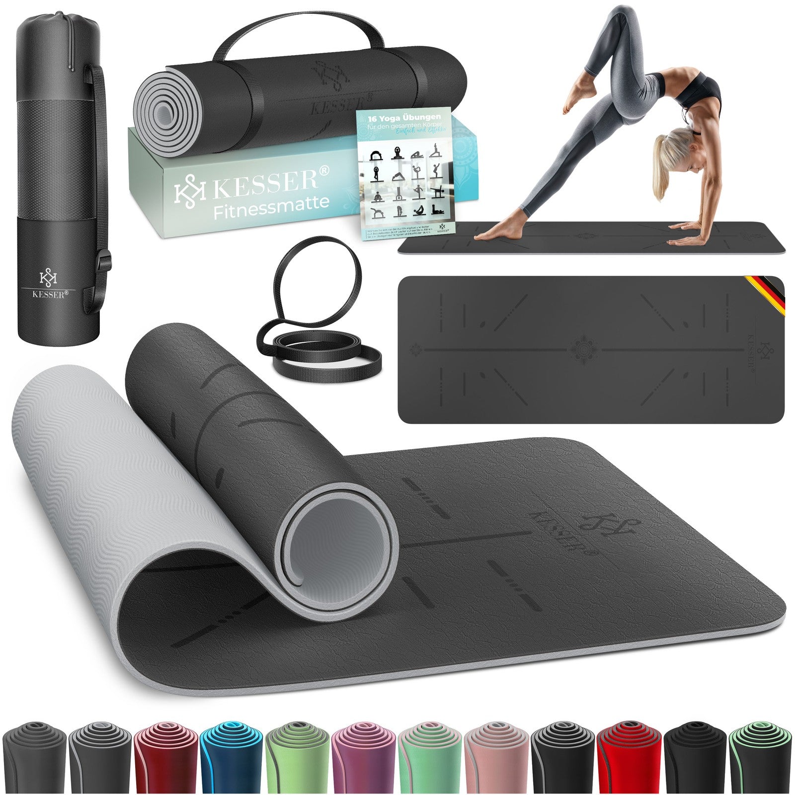 KESSER® Yogamatte TPE Fitnessmatte Gymnastikmatte Pilates Sportmatte Bodenmatte
