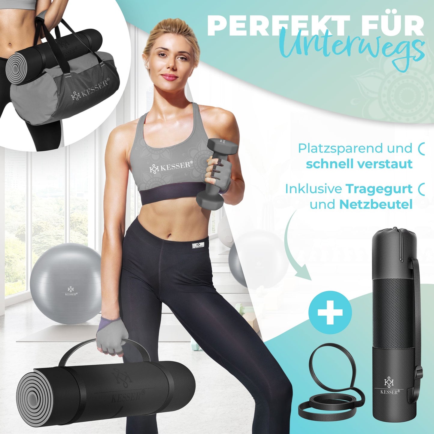 KESSER® Yogamatte TPE Fitnessmatte Gymnastikmatte Pilates Sportmatte Bodenmatte