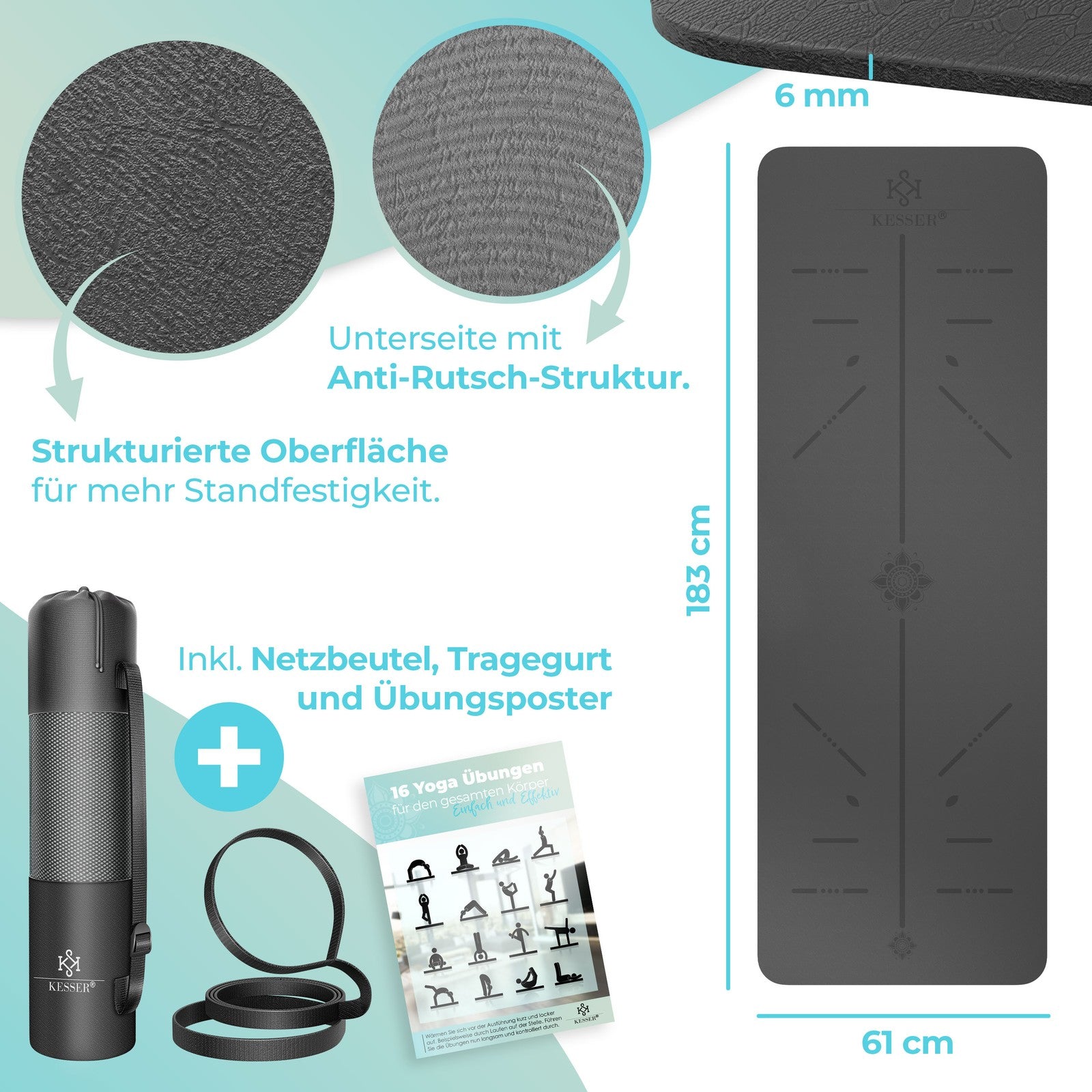 KESSER® Yogamatte TPE Fitnessmatte Gymnastikmatte Pilates Sportmatte Bodenmatte