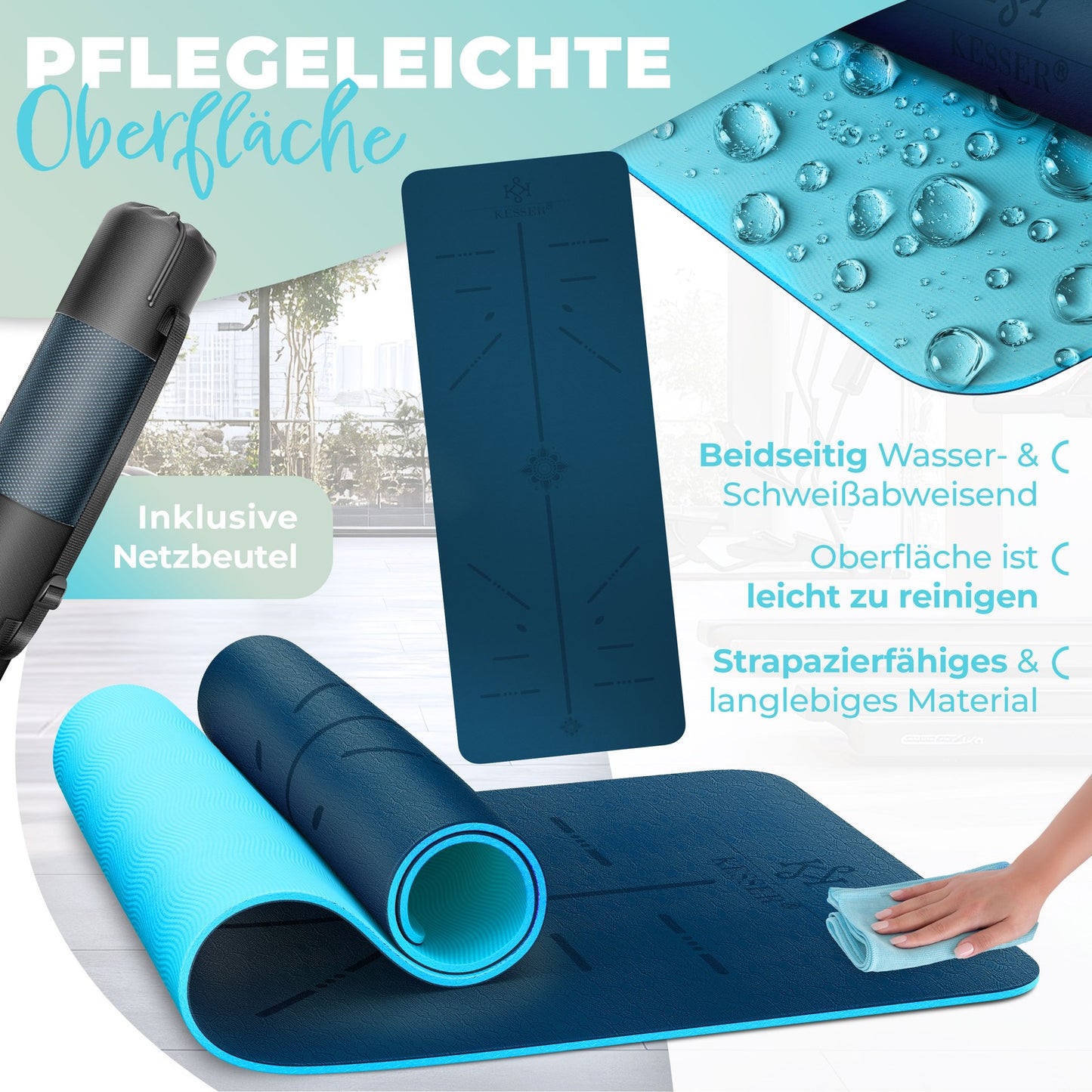 KESSER® Yogamatte TPE Fitnessmatte Gymnastikmatte Pilates Sportmatte Bodenmatte