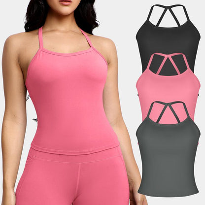 CHRLEISURE 3PCS Tank Strappy Back Yoga & Fitness Top for Women Flattering Fit Comfortable Stretch High Elasticity Breathable Comfortable