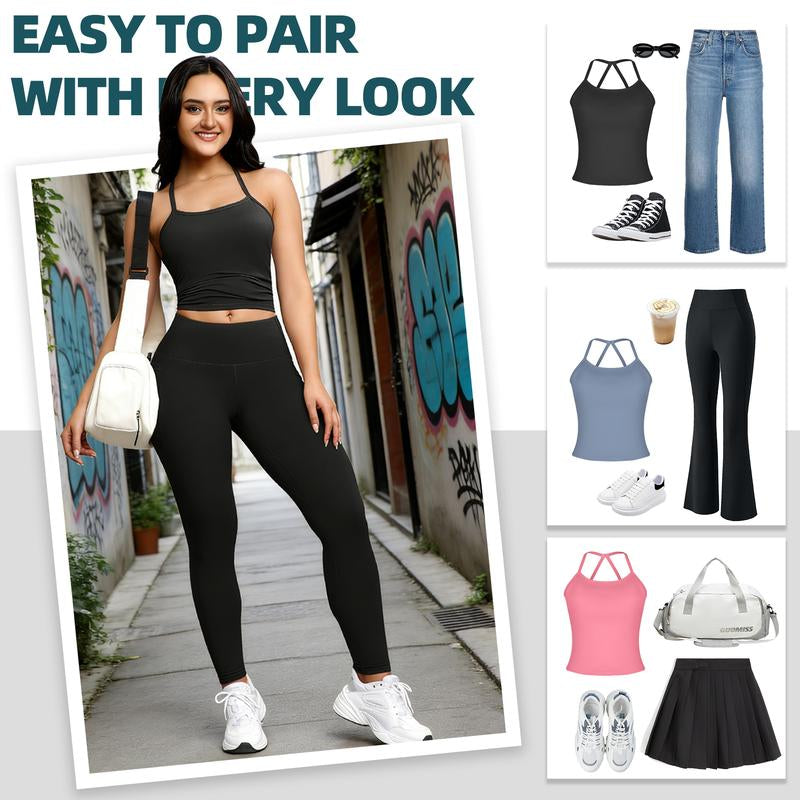 CHRLEISURE 3PCS Tank Strappy Back Yoga & Fitness Top for Women Flattering Fit Comfortable Stretch High Elasticity Breathable Comfortable