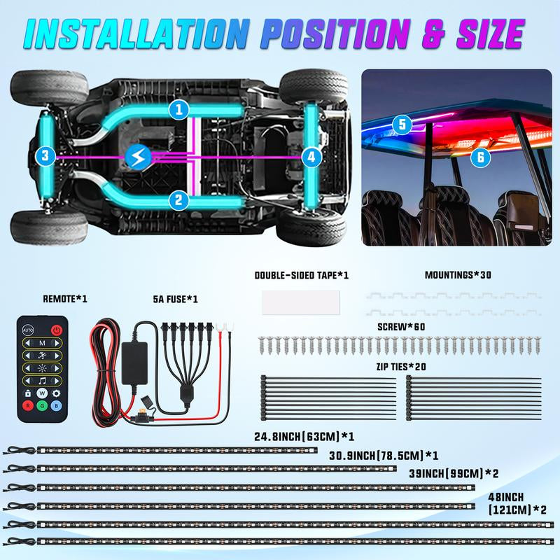 Nilight 6PCS Golf Cart Underbody Light Kit with Canopy Lights Dream Color Multi-Mode Neon Accent Lighting APP Remote Control Sound Active Music Sync IP67 Waterproof 12V-65V for EZGO Yamaha Club Car Super Bright Dual Row Dealsforyoudays