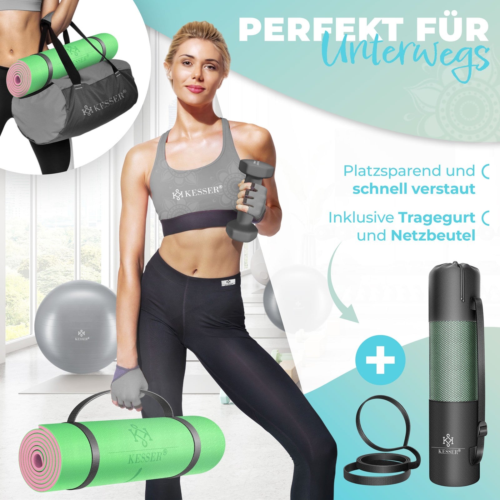 KESSER® Yogamatte TPE Fitnessmatte Gymnastikmatte Pilates Sportmatte Bodenmatte