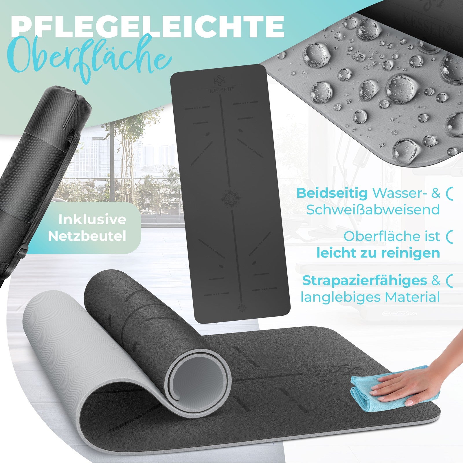 KESSER® Yogamatte TPE Fitnessmatte Gymnastikmatte Pilates Sportmatte Bodenmatte
