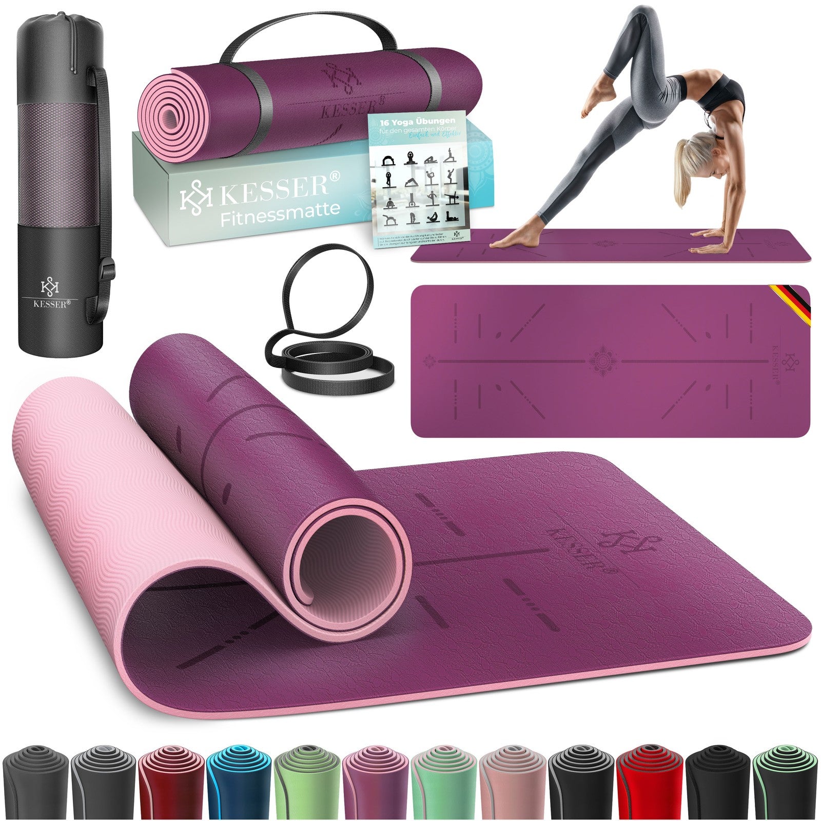 KESSER® Yogamatte TPE Fitnessmatte Gymnastikmatte Pilates Sportmatte Bodenmatte