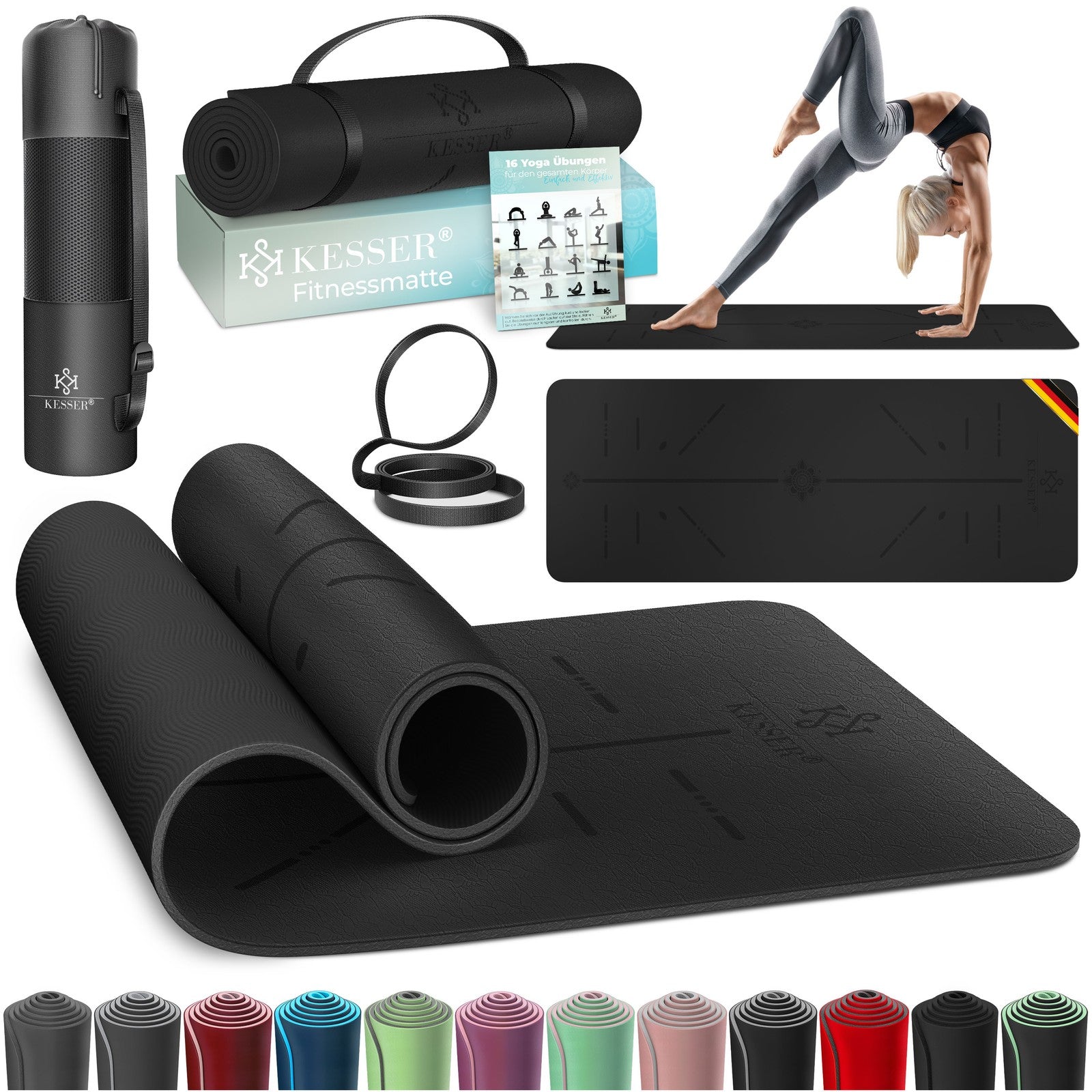 KESSER® Yogamatte TPE Fitnessmatte Gymnastikmatte Pilates Sportmatte Bodenmatte
