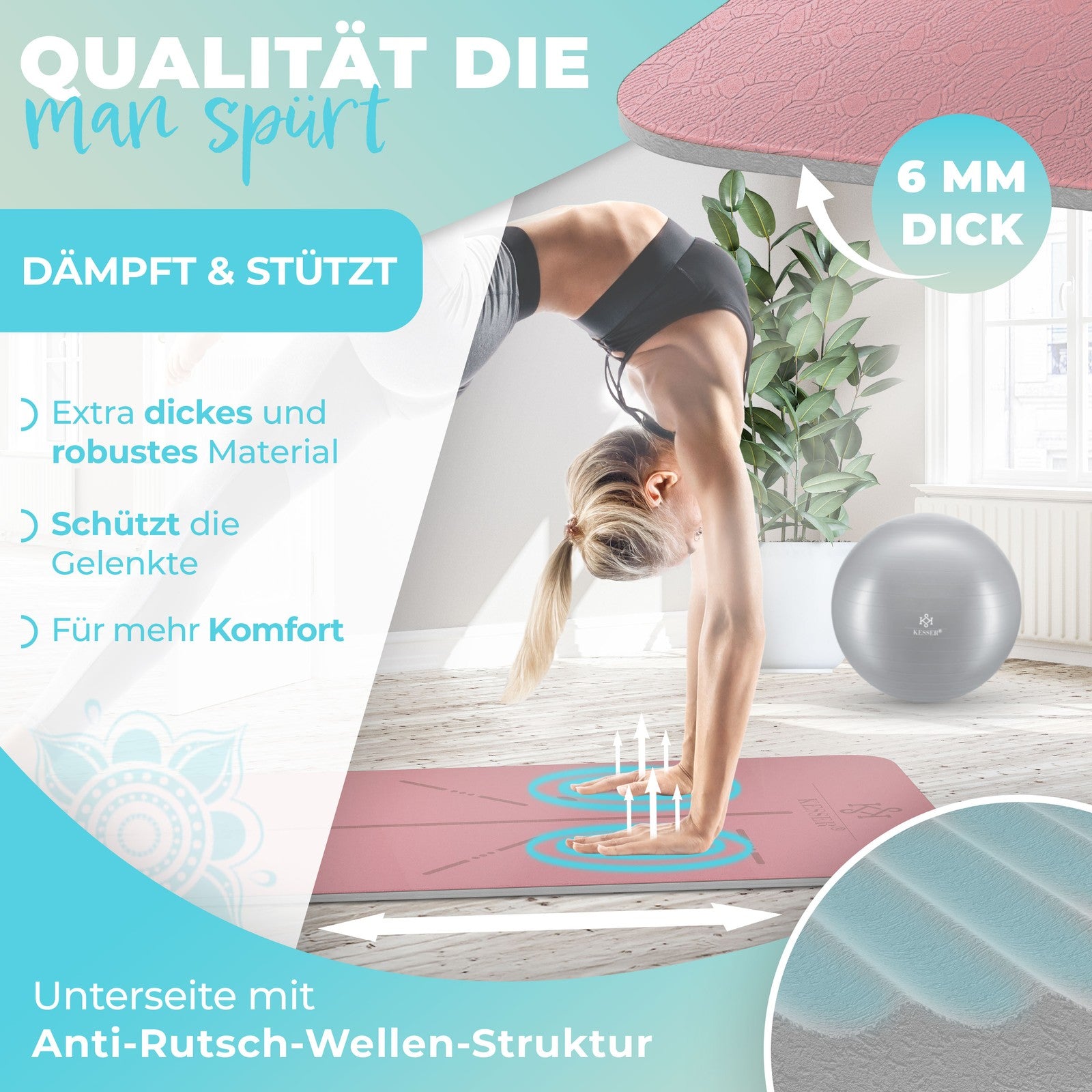 KESSER® Yogamatte TPE Fitnessmatte Gymnastikmatte Pilates Sportmatte Bodenmatte