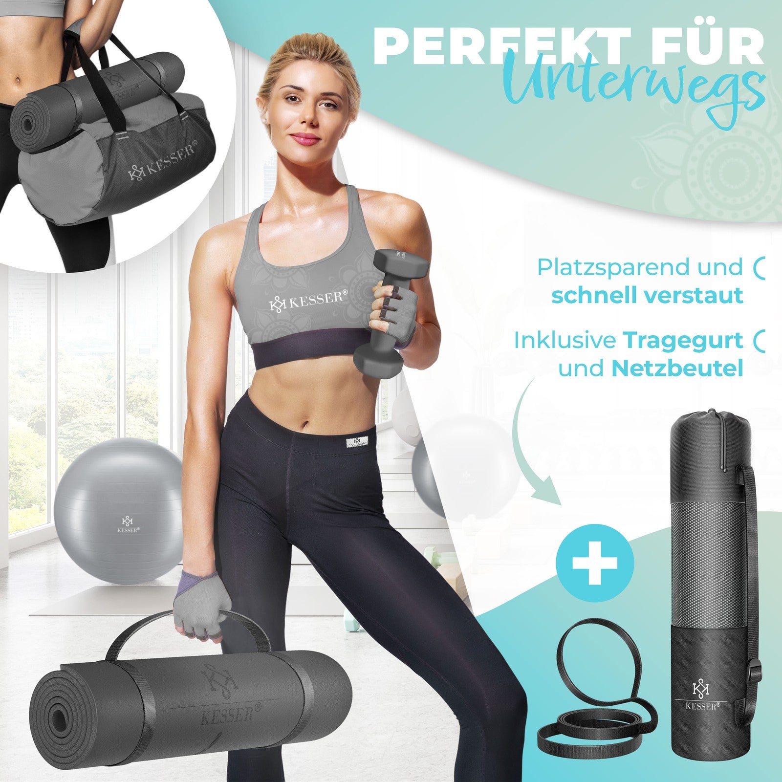 KESSER® Yogamatte TPE Fitnessmatte Gymnastikmatte Pilates Sportmatte Bodenmatte