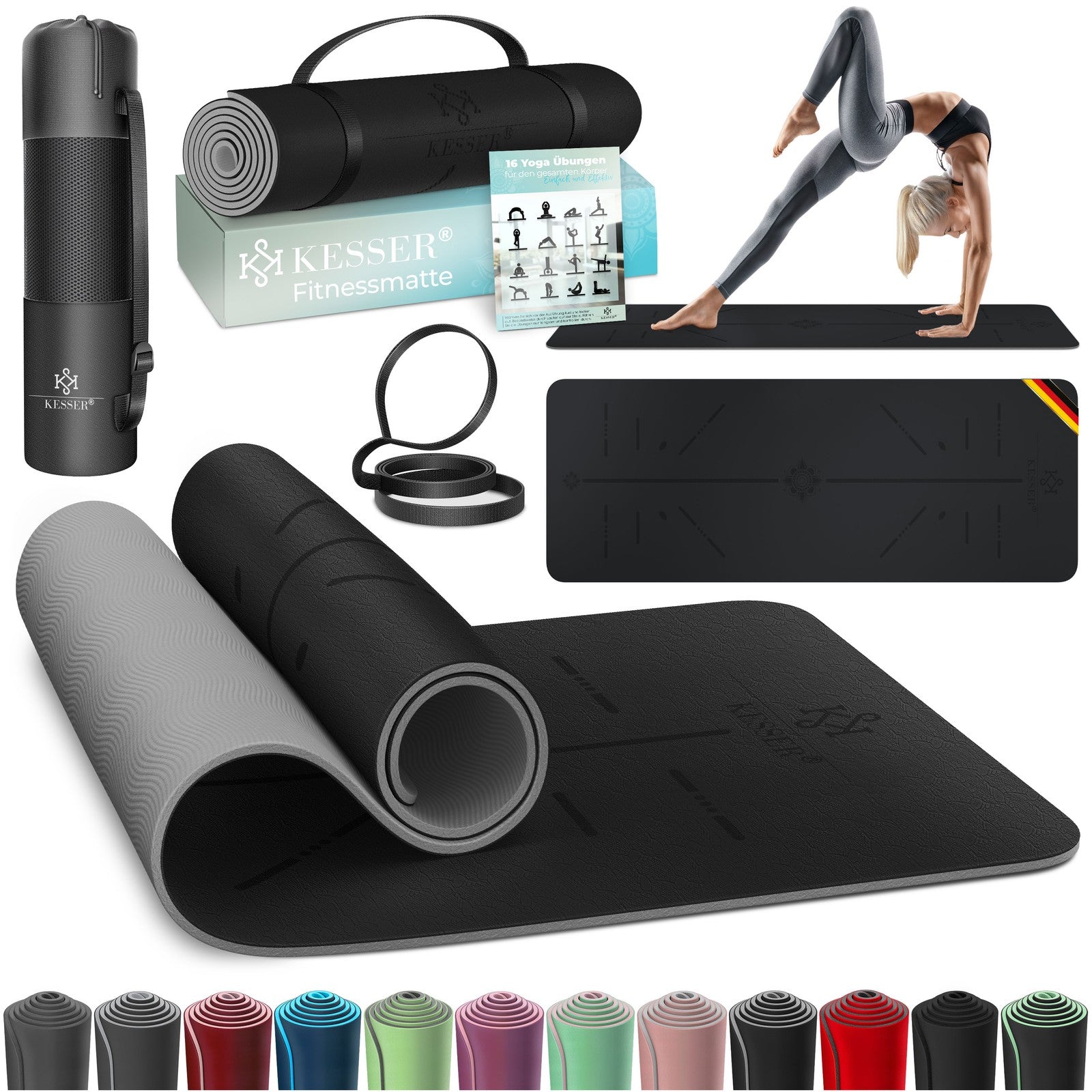 KESSER® Yogamatte TPE Fitnessmatte Gymnastikmatte Pilates Sportmatte Bodenmatte